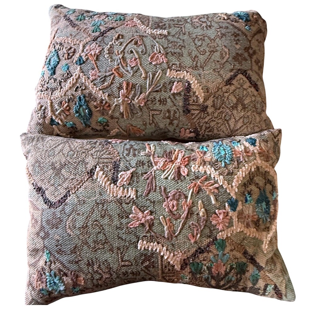 Pier 1 Imports Embroidered Cottagecore Throw Pillows Set of 2 Eclectic Grandpa